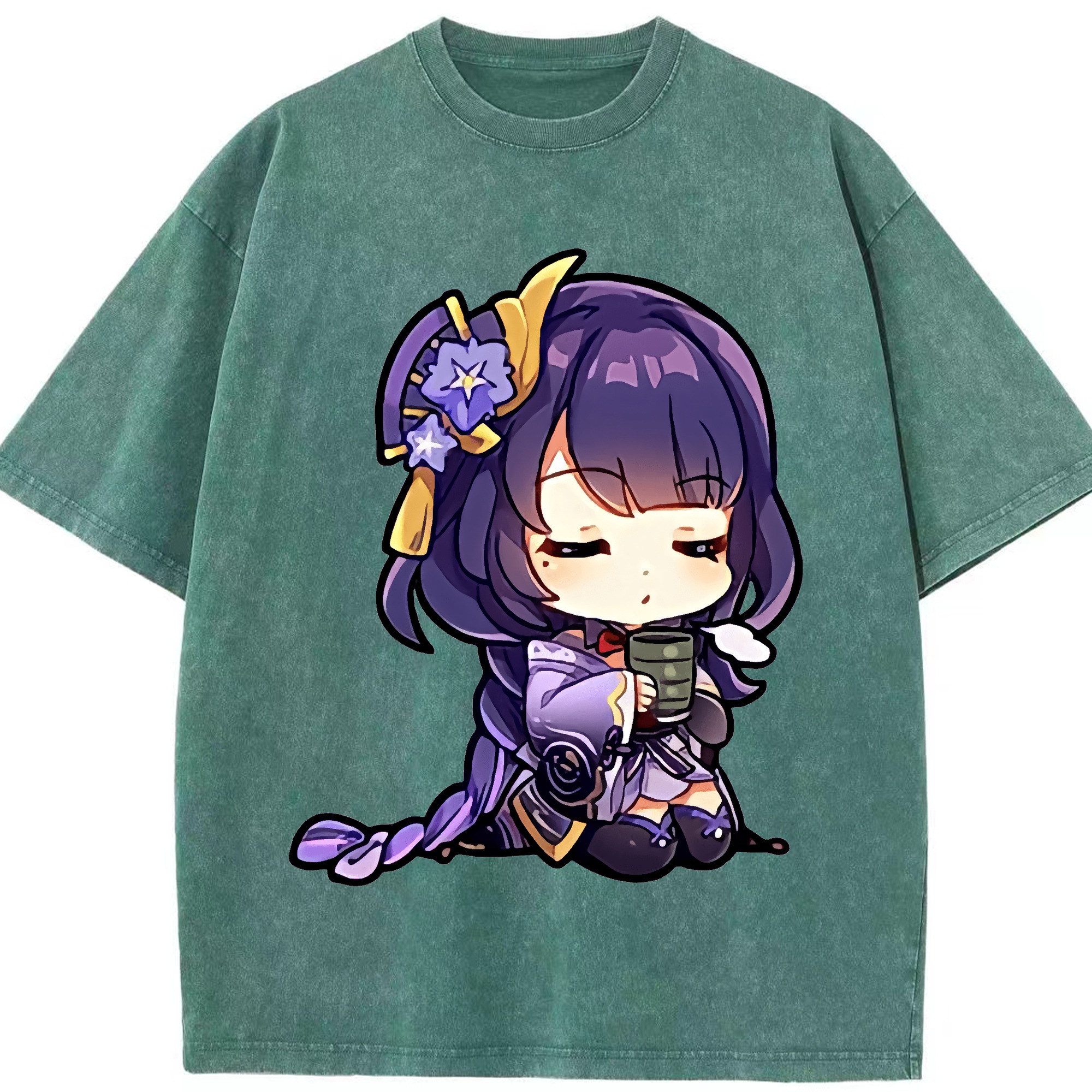 げんし神 雷電将軍 らいでんしょうぐん genshin Raiden Shogun 綿100% ヴィンテージ風 半袖Tシャツ（フロントプリント）